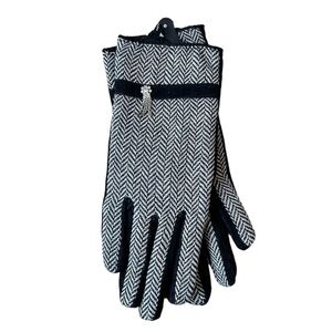 Vintage Leather Gloves Black Herringbone Embellished S Small New